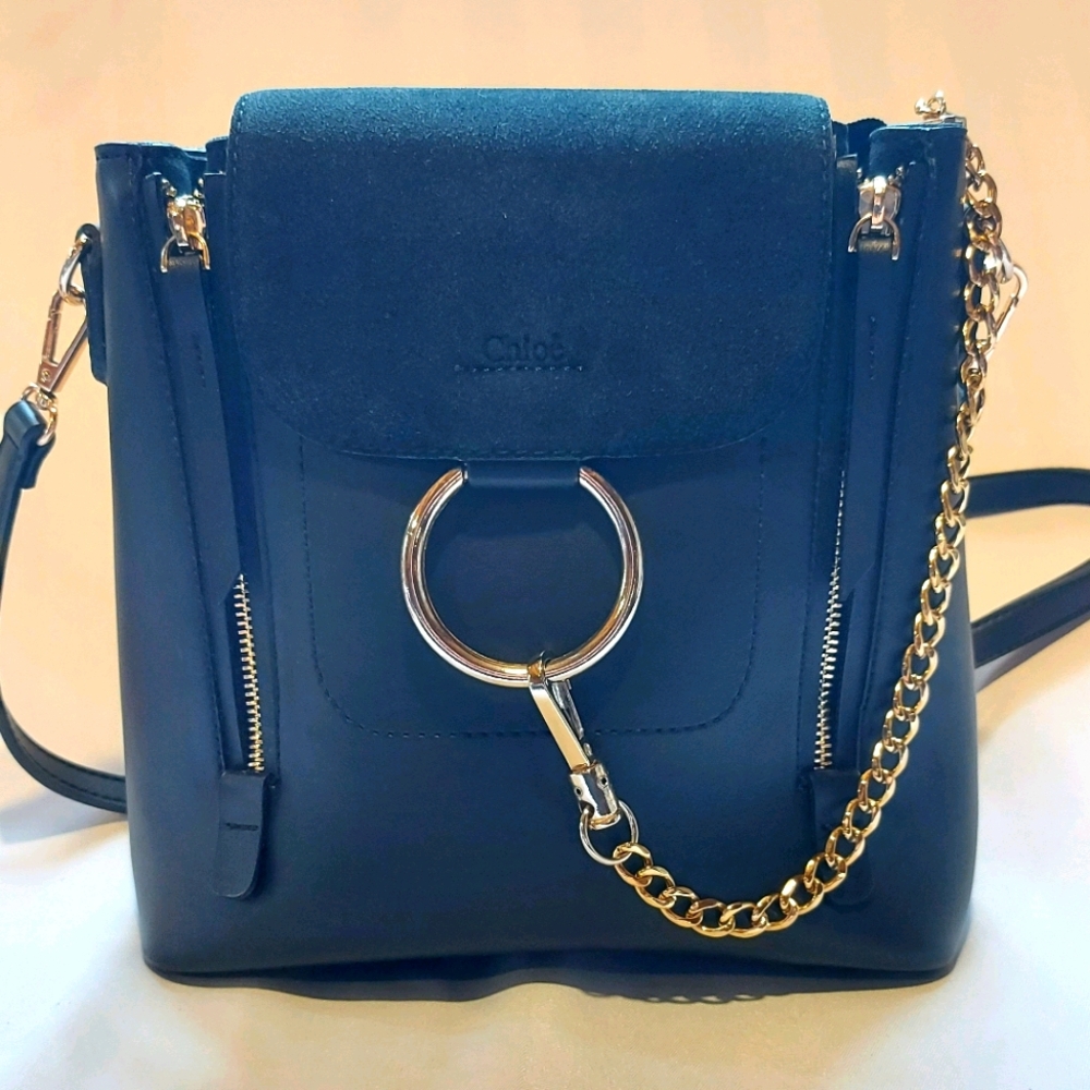 Chic Navy Blue Shoulder Bag with Gold Chain by